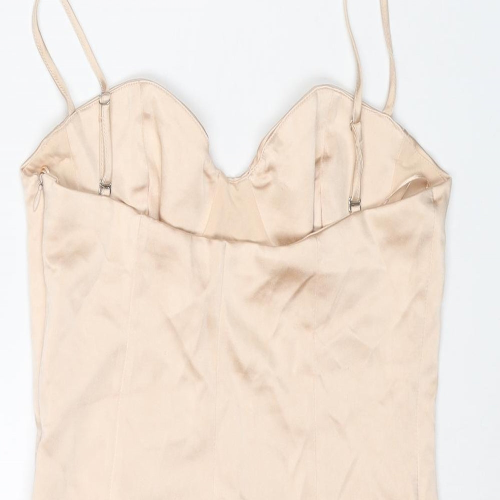 Zara Womens Beige Polyester Bodysuit One-Piece Size M Zip