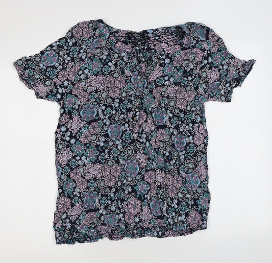 Bonmarché Womens Multicoloured Floral Viscose Basic T-Shirt Size 20 V-Neck