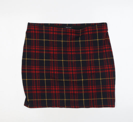 New Look Womens Red Plaid Polyester A-Line Skirt Size 18
