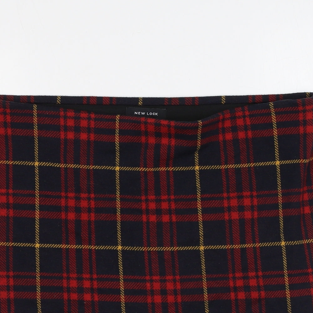 New Look Womens Red Plaid Polyester A-Line Skirt Size 18