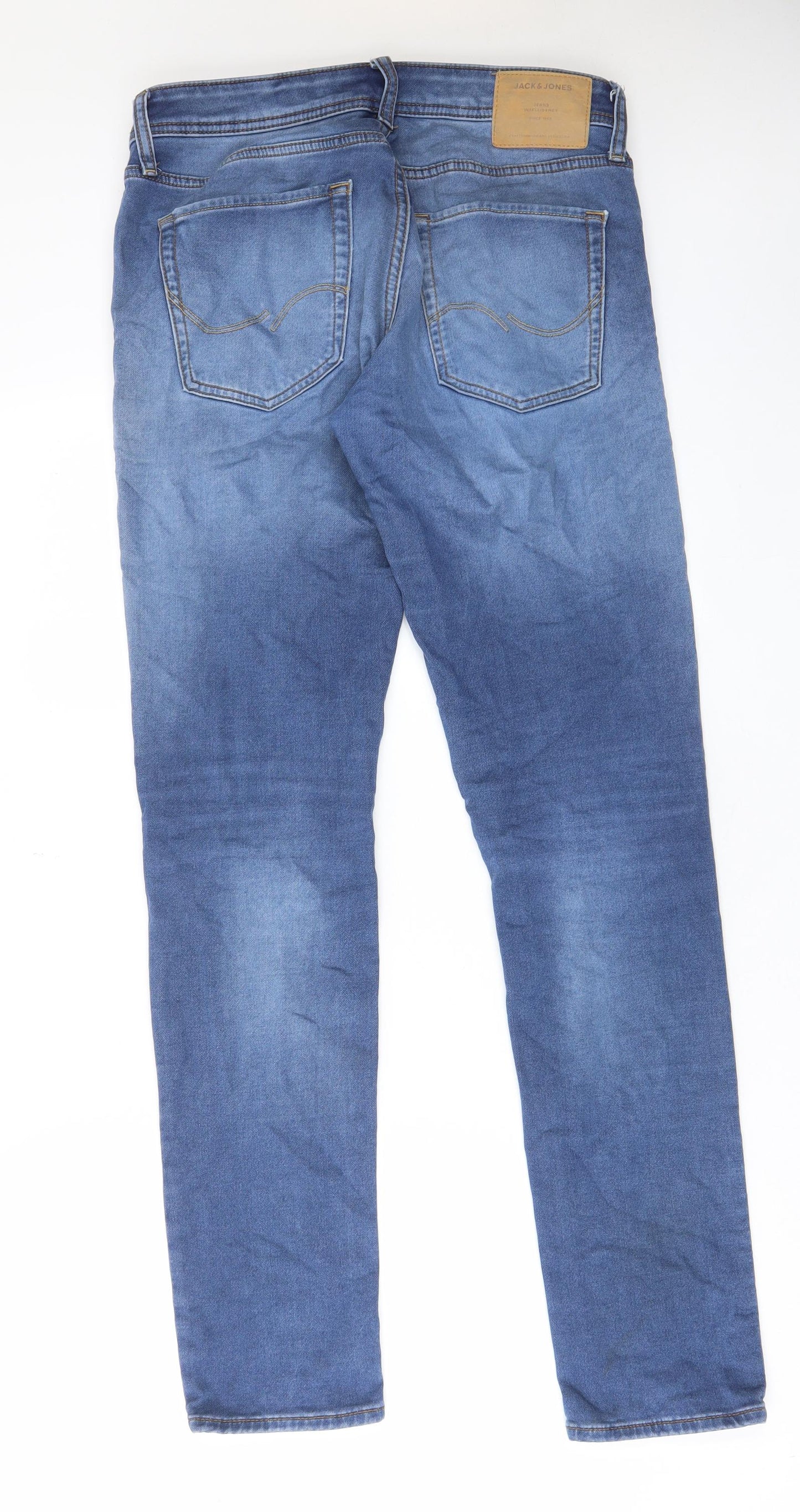 Jack & Danny's Mens Blue Cotton Straight Jeans Size 32 in L34 in Slim Button - Pockets, Belt Loops, Logo