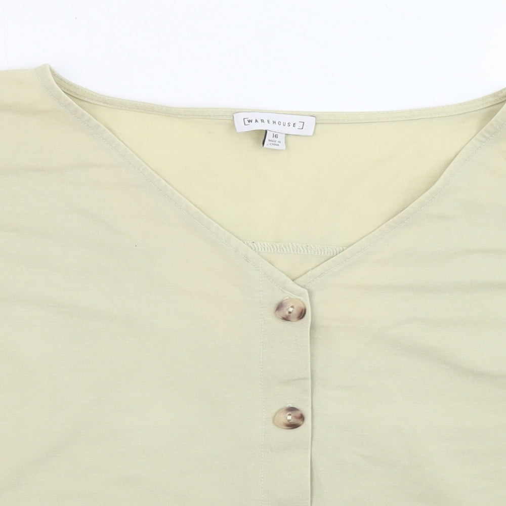 Warehouse Womens Green Viscose Basic Blouse Size 16 V-Neck