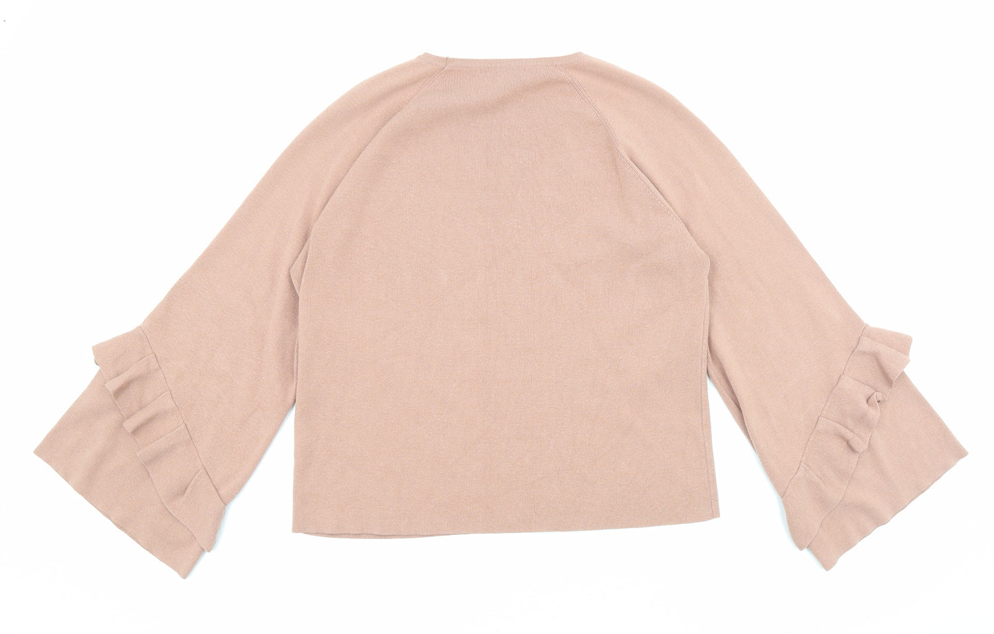 Oliver Bonas Womens Pink Round Neck Viscose Pullover Jumper Size 8 - Ruffle Detail