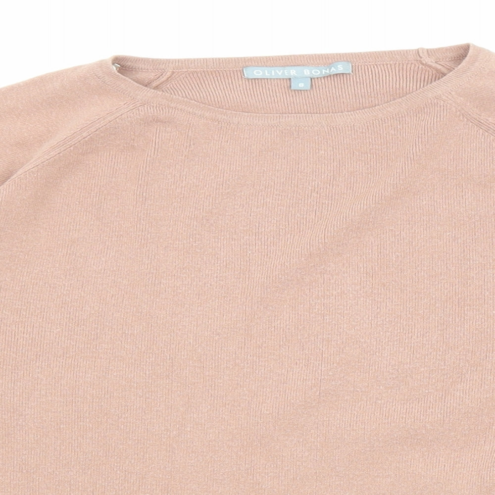 Oliver Bonas Womens Pink Round Neck Viscose Pullover Jumper Size 8 - Ruffle Detail