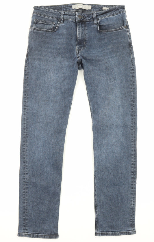 A-Frame Mens Blue Cotton Straight Jeans Size 32 in L29 in Slim Zip - Pockets