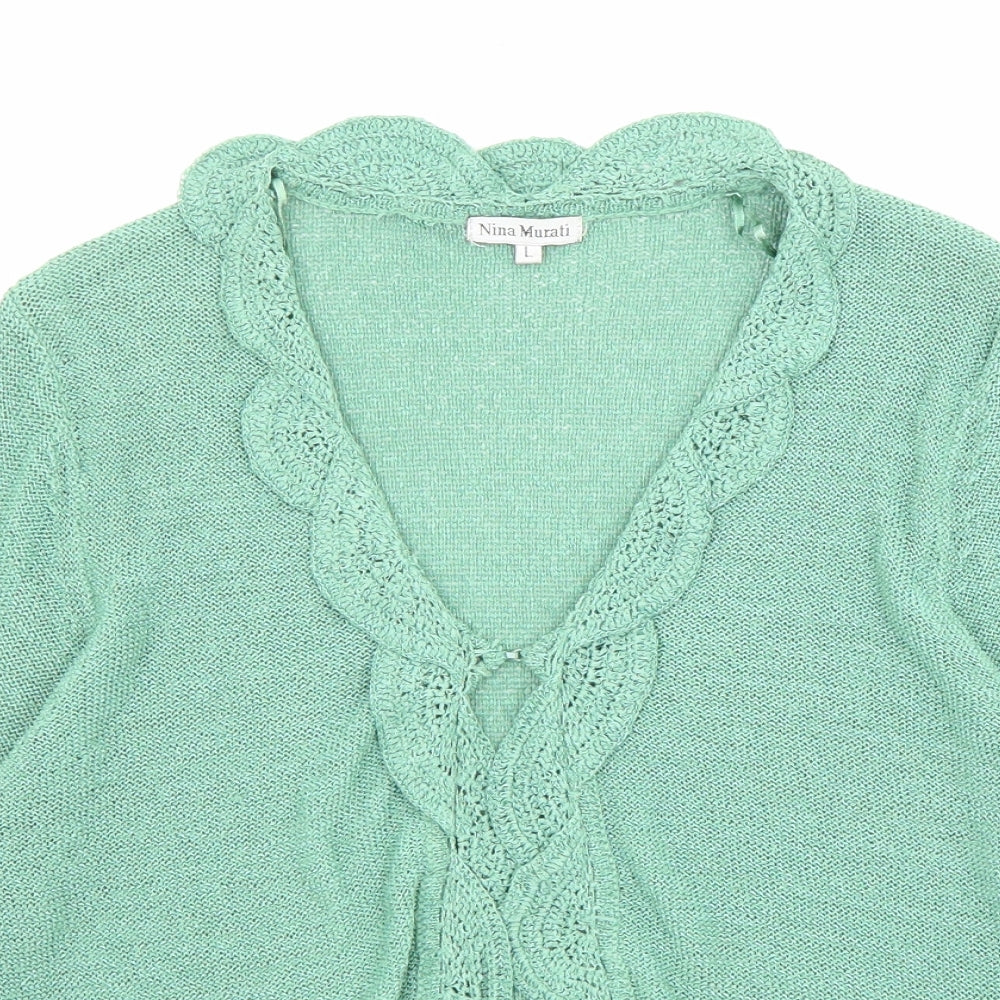 Nina Murati Womens Green V-Neck Polyester Cardigan Jumper Size L