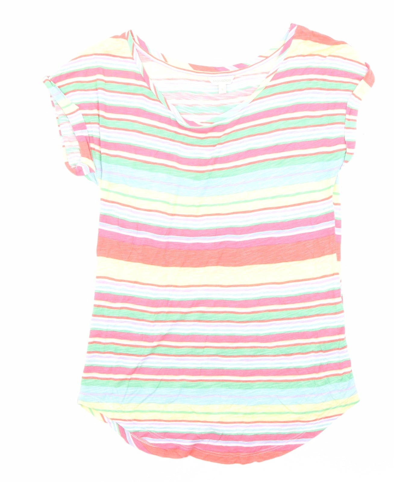 Monsoon Womens Multicoloured Striped Viscose Jersey T-Shirt Size S Boat Neck