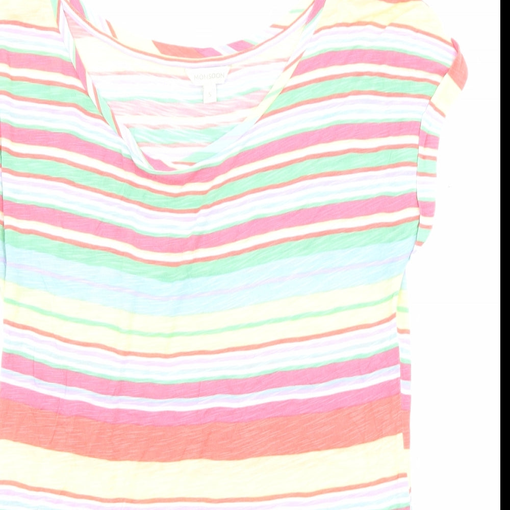 Monsoon Womens Multicoloured Striped Viscose Jersey T-Shirt Size S Boat Neck