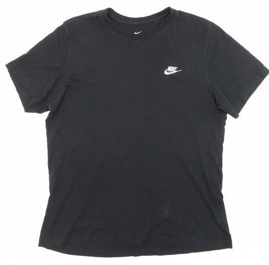 Nike Womens Black Cotton Basic T-Shirt Size L Crew Neck - Logo