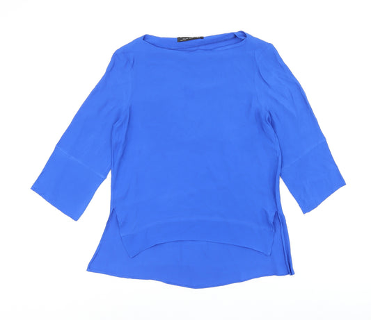 Zara Womens Blue Polyester Basic Blouse Size 8 Boat Neck