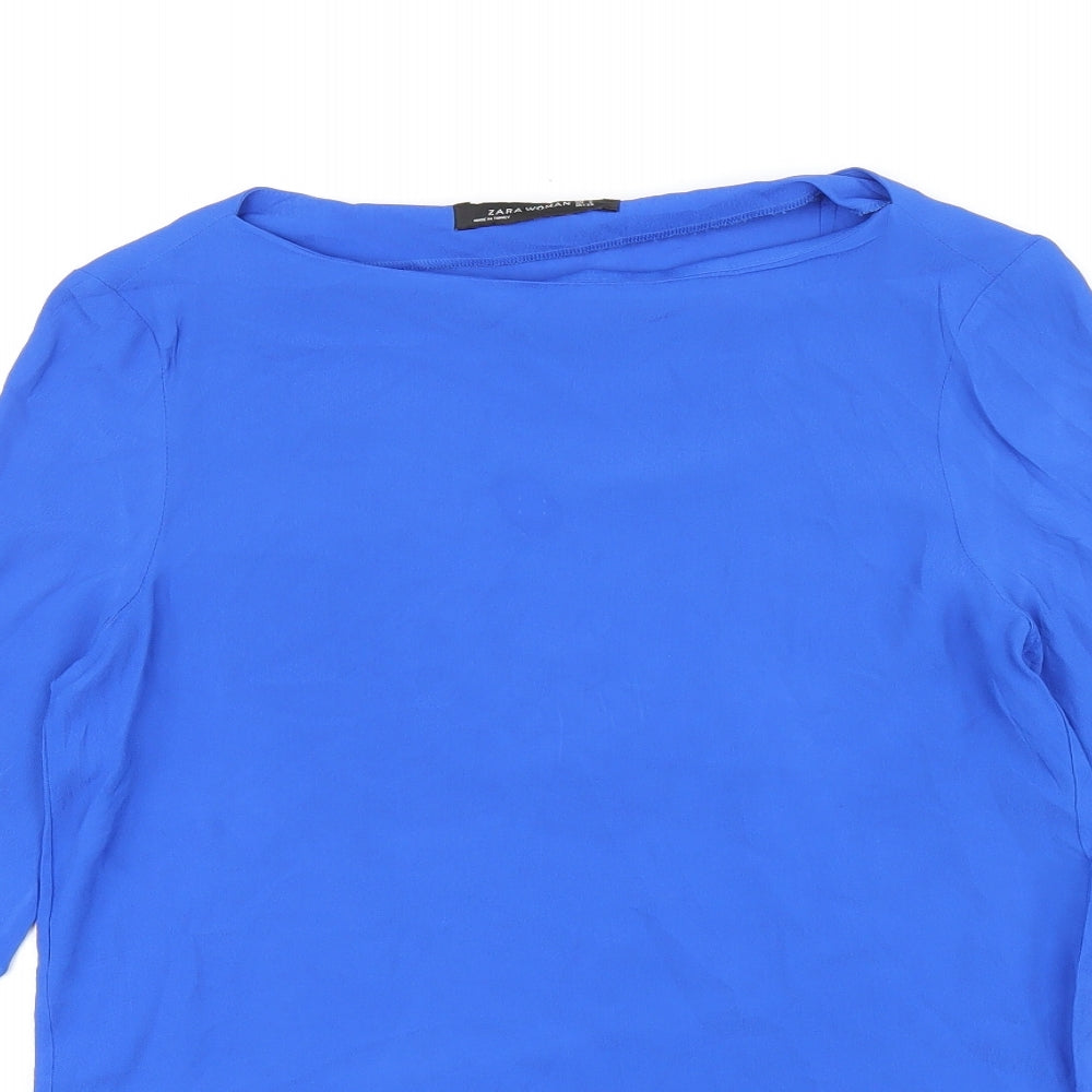 Zara Womens Blue Polyester Basic Blouse Size 8 Boat Neck