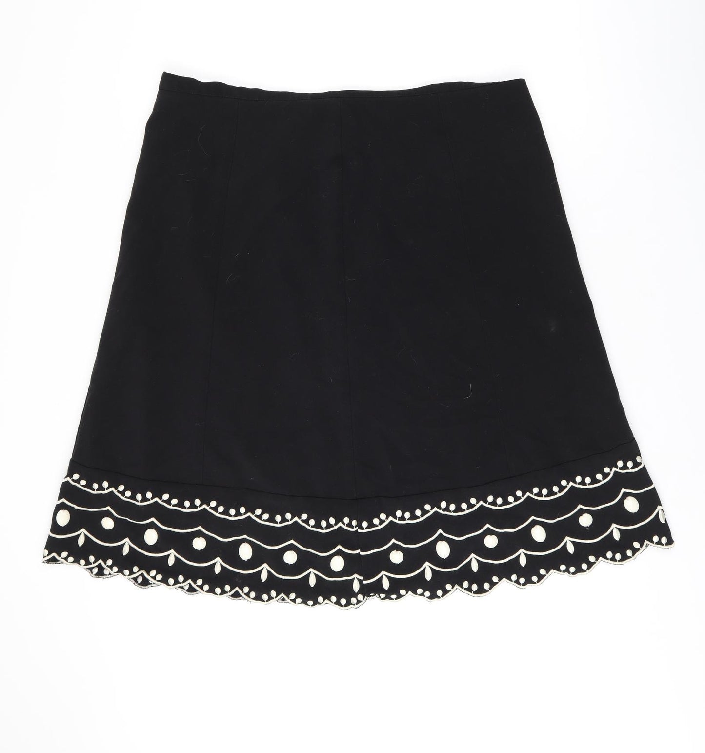 David Emanuel Womens Black Geometric Polyester Flare Skirt Size 18 Zip - Embroidery