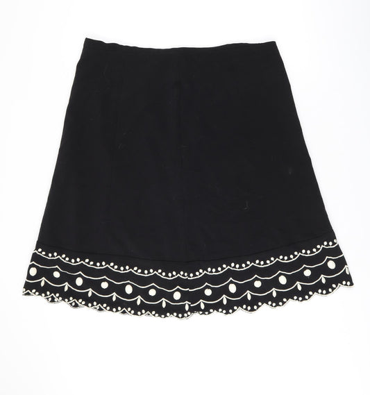 David Emanuel Womens Black Geometric Polyester Flare Skirt Size 18 Zip - Embroidery