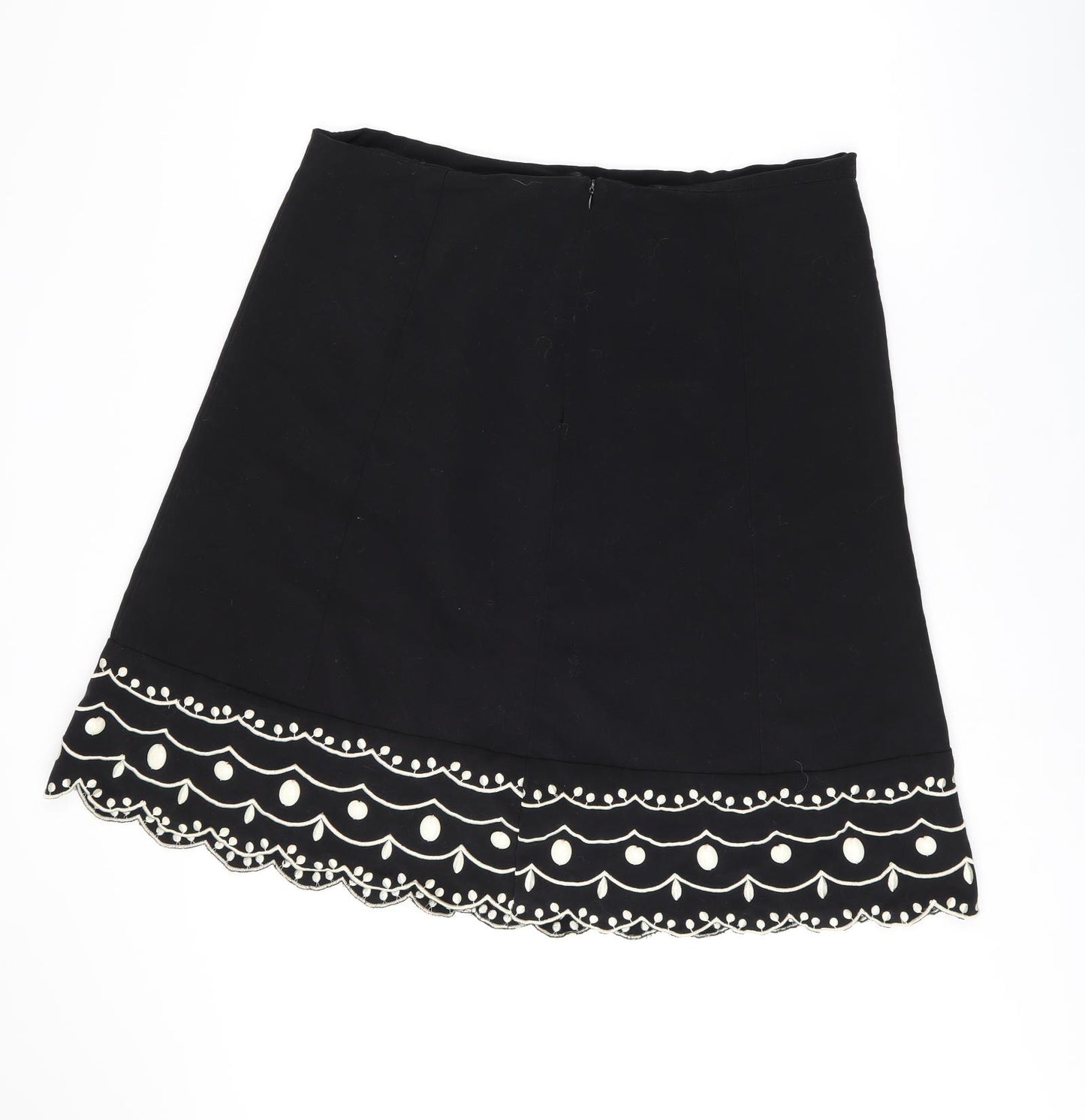 David Emanuel Womens Black Geometric Polyester Flare Skirt Size 18 Zip - Embroidery