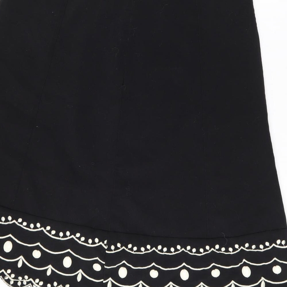 David Emanuel Womens Black Geometric Polyester Flare Skirt Size 18 Zip - Embroidery