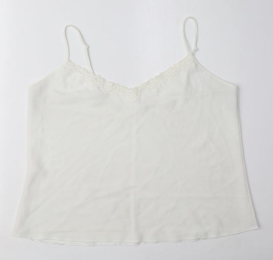 BHS Womens White Polyester Camisole Blouse Size 16 V-Neck - Lace Trim
