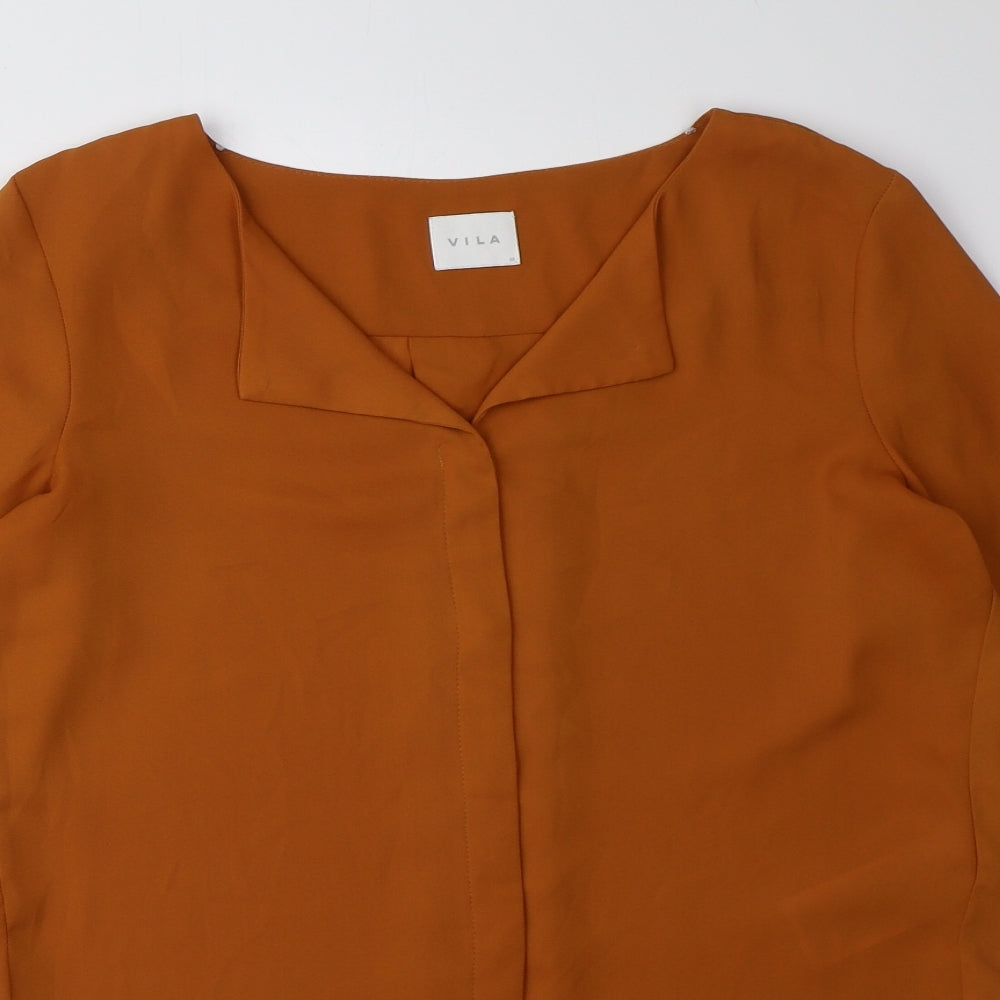 VILA Womens Orange Polyester Basic Blouse Size XS Collared