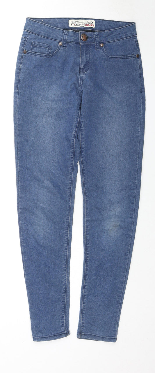 New Look Girls Blue Cotton Skinny Jeans Size 13 Years L27 in Regular Zip