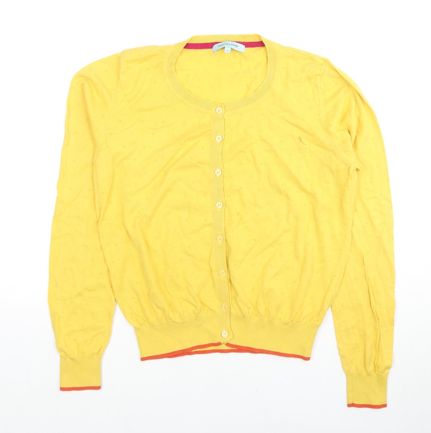 Dickins & Jones Womens Yellow Round Neck Cotton Cardigan Jumper Size L