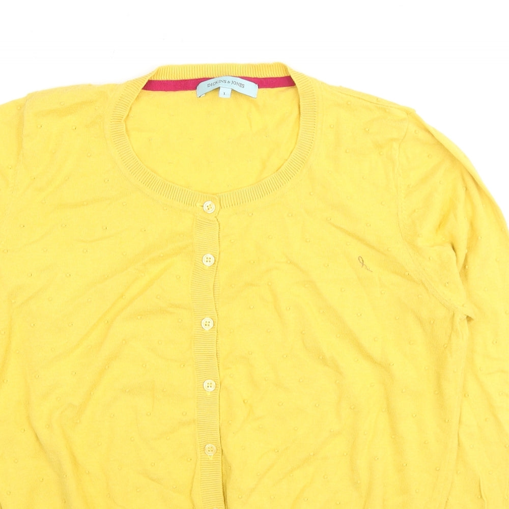 Dickins & Jones Womens Yellow Round Neck Cotton Cardigan Jumper Size L