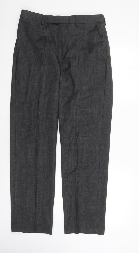 Autograph Mens Green Plaid Wool Trousers Size 30 in L29 in Regular Zip