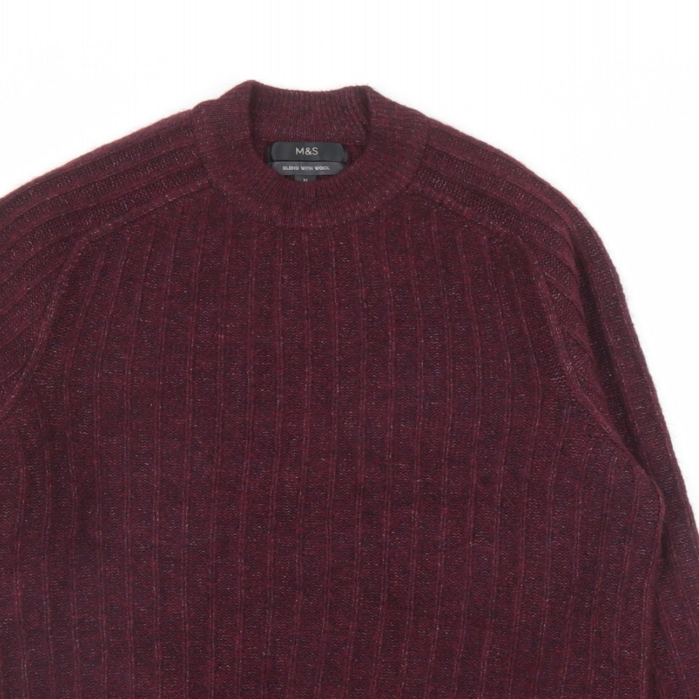 Marks and Spencer Mens Red Round Neck Acrylic Pullover Jumper Size M Long Sleeve