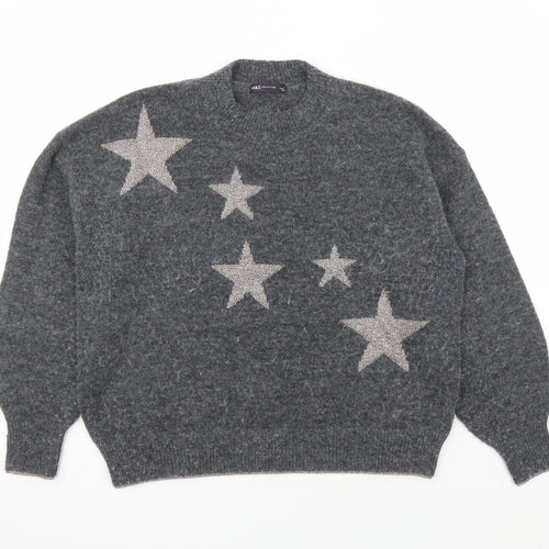 Marks and Spencer Womens Grey Round Neck Polyester Pullover Jumper Size L - Stars