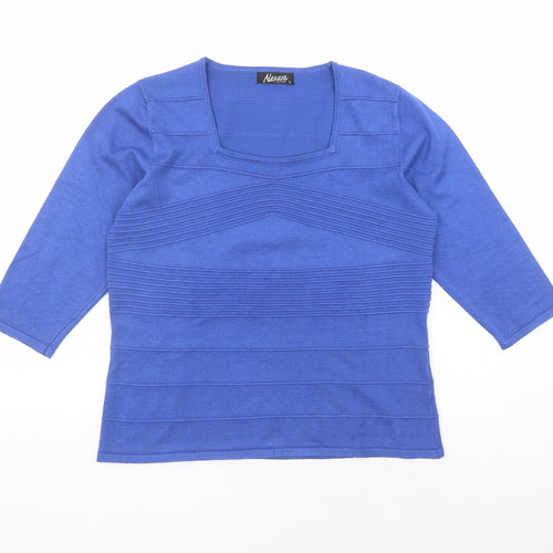 Alexara Womens Blue Square Neck Viscose Pullover Jumper Size L