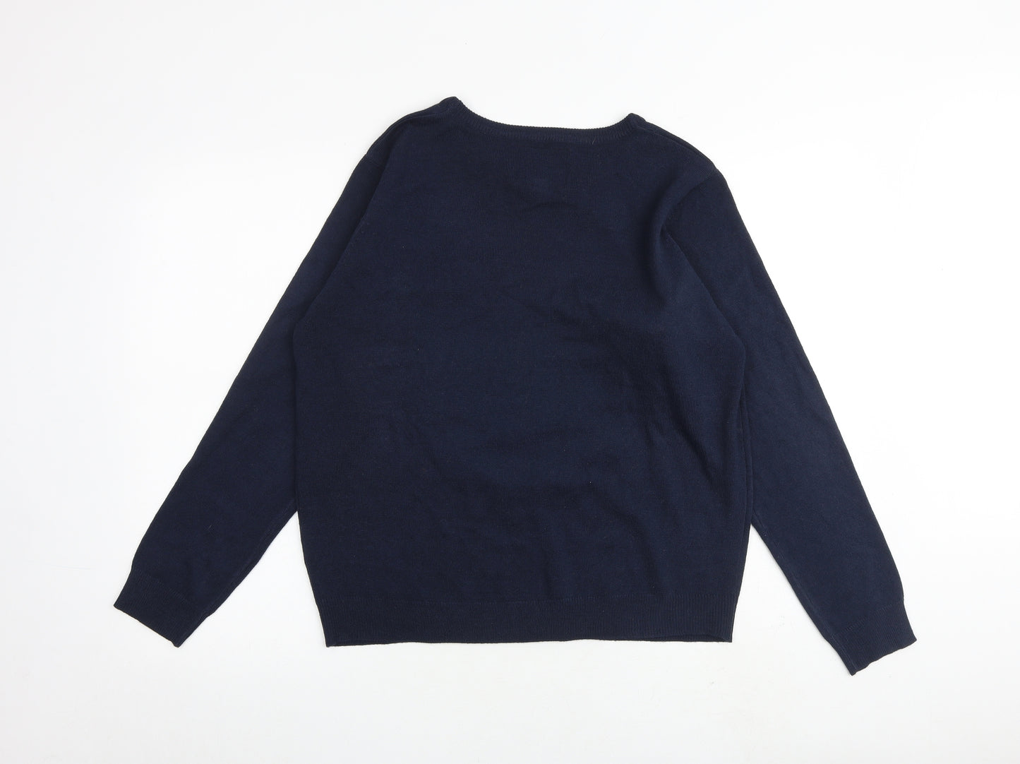 AM London Womens Blue Round Neck Acrylic Pullover Jumper Size L