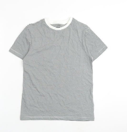 Marks and Spencer Boys Grey Striped Cotton Pullover T-Shirt Size 11-12 Years Round Neck Pullover