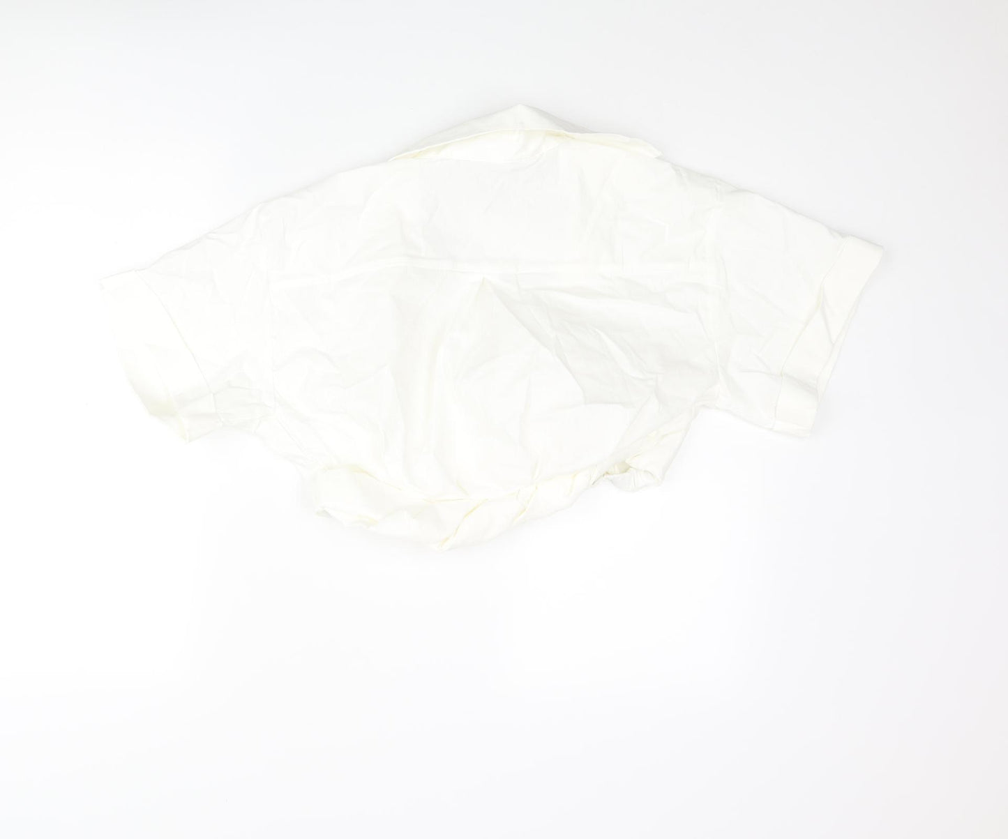 Zara Womens White Cotton Cropped Blouse Size M Collared - Rouched