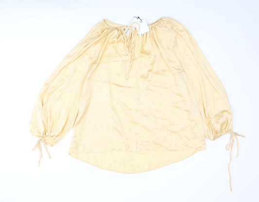 Zara Womens Yellow Polyester Basic Blouse Size L V-Neck