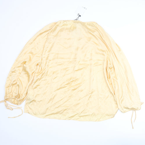Zara Womens Yellow Polyester Basic Blouse Size L V-Neck