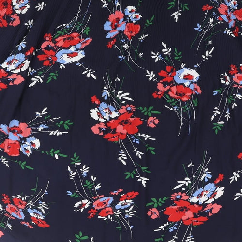 Lauren Ralph Lauren Womens Blue Floral Polyester Basic Blouse Size M V-Neck - Frill