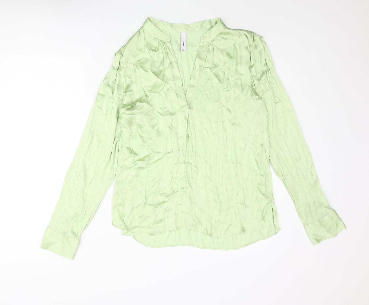 Mango Womens Green Polyester Basic Blouse Size L V-Neck