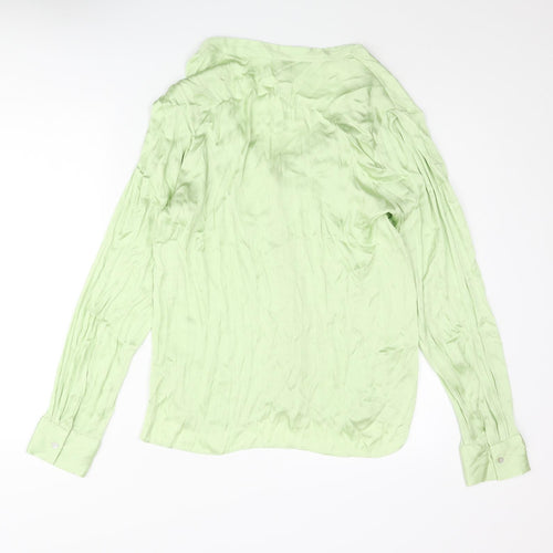 Mango Womens Green Polyester Basic Blouse Size L V-Neck