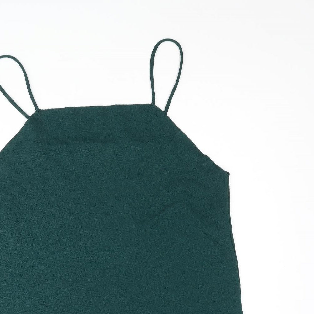 Pull&Bear Womens Green Polyester Camisole Blouse Size L Square Neck - Raw Finish