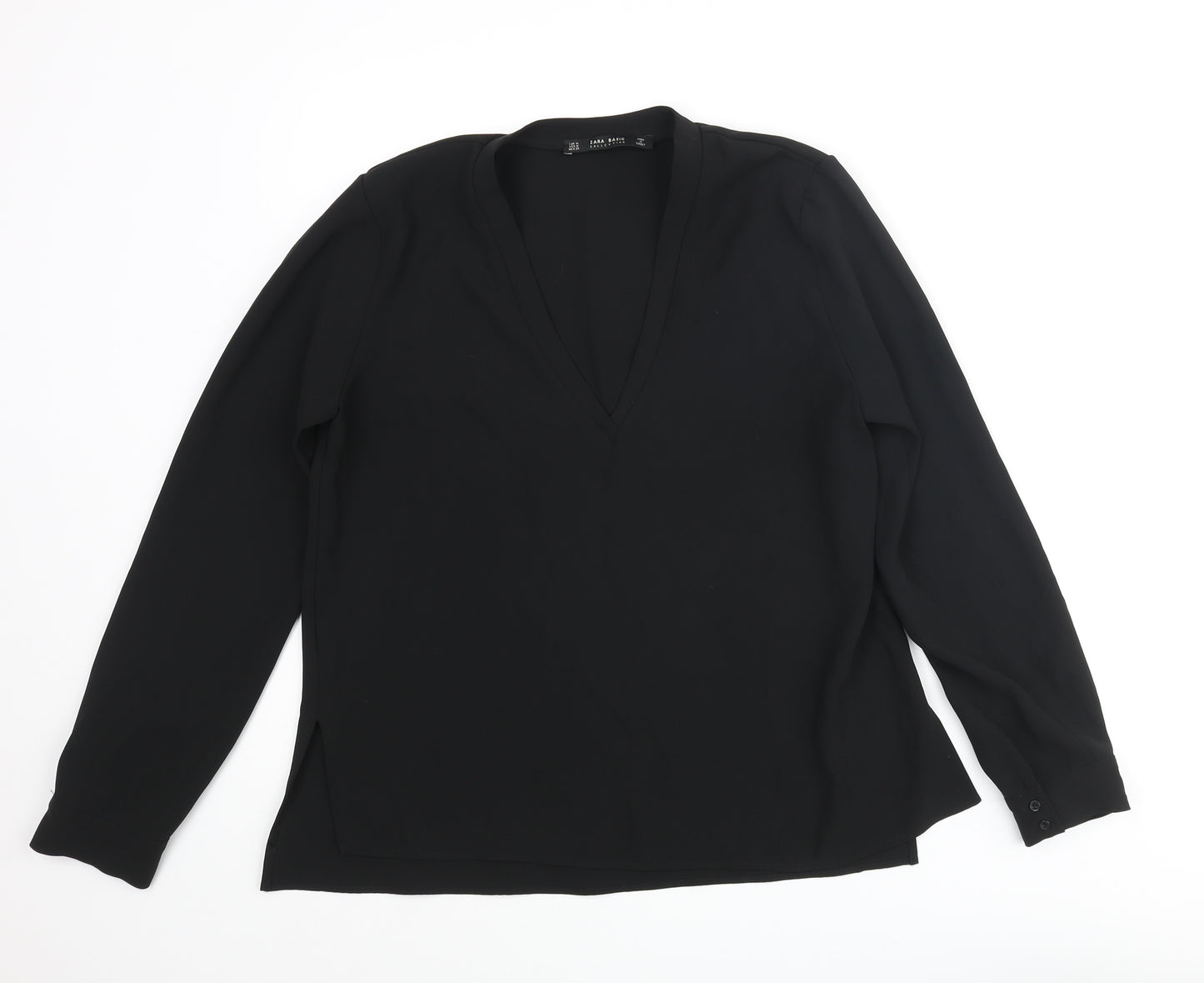 Zara Womens Black Polyester Basic Blouse Size M V-Neck