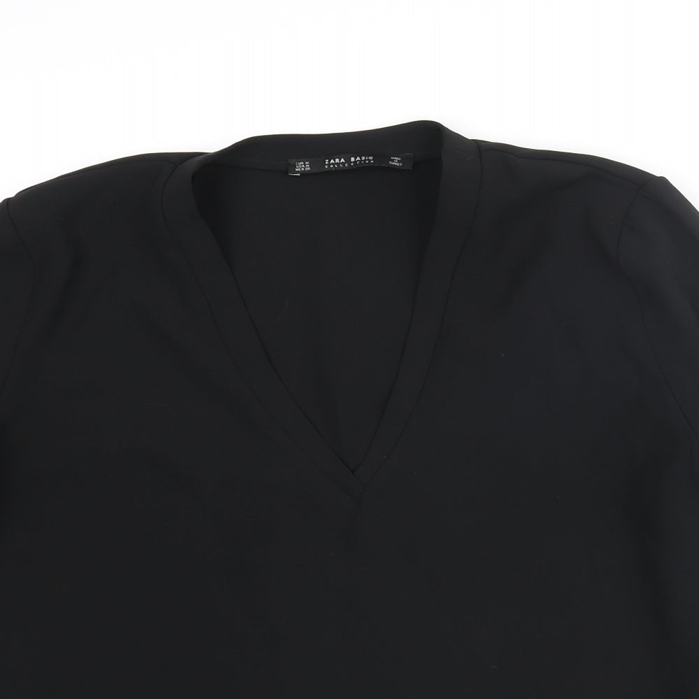 Zara Womens Black Polyester Basic Blouse Size M V-Neck