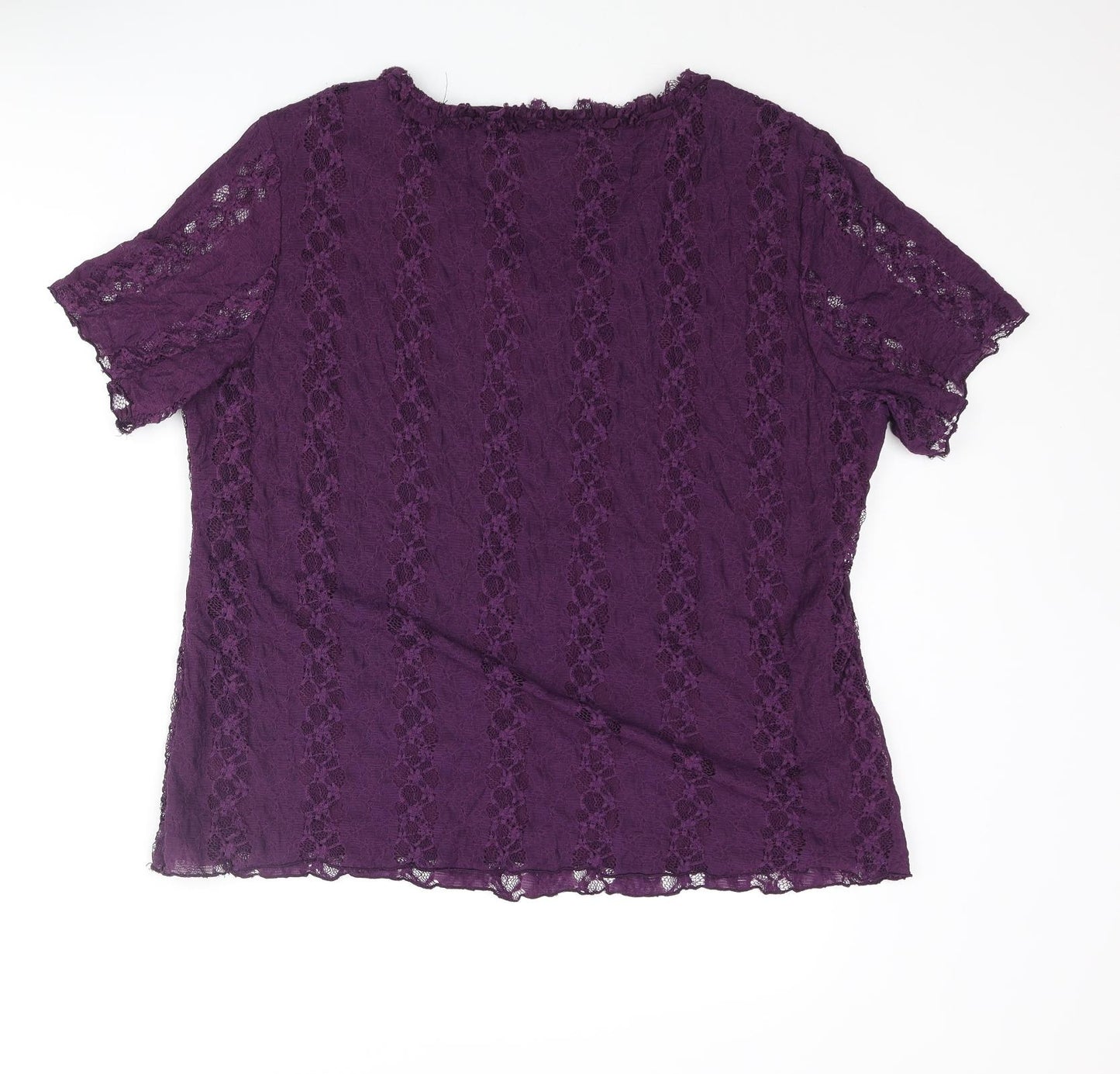 Bonmarché Womens Purple Polyester Basic Blouse Size L V-Neck - Frill