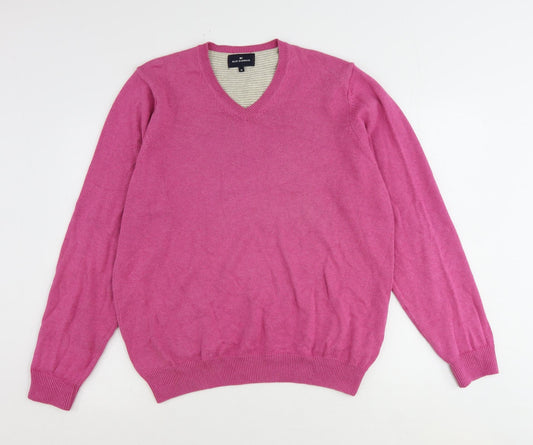 Blue Harbour Mens Pink V-Neck Cotton Pullover Jumper Size M Long Sleeve