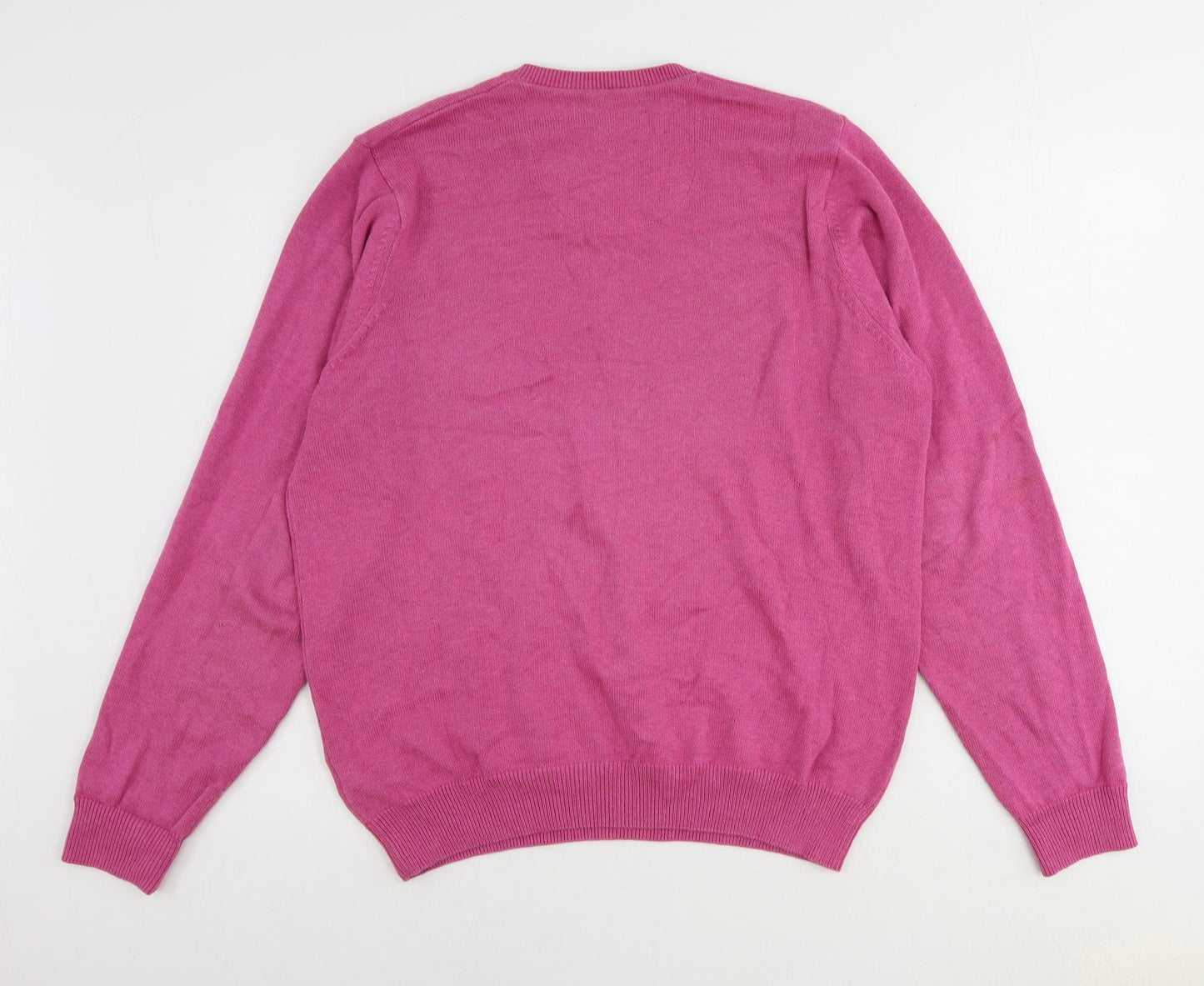 Blue Harbour Mens Pink V-Neck Cotton Pullover Jumper Size M Long Sleeve