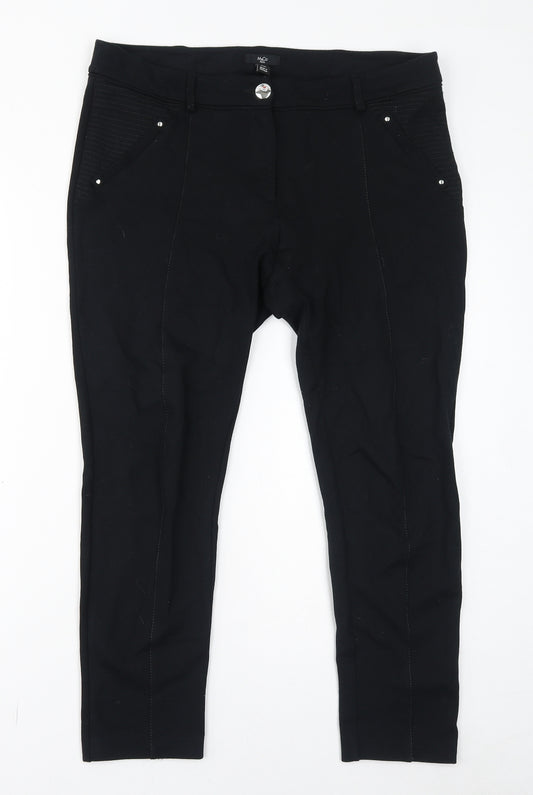 M&Co Womens Black Viscose Capri Trousers Size 14 L26 in Regular Zip