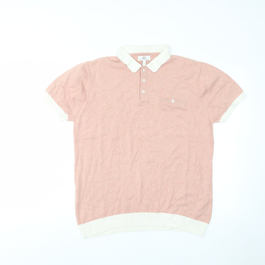 NEXT Mens Pink Cotton Polo Size L Collared Button - Pocket