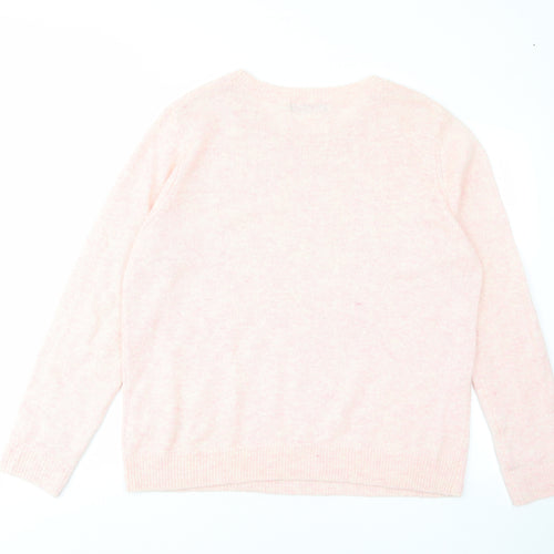 Marks and Spencer Womens Pink Crew Neck Viscose Pullover Jumper Size L - Snowflakes, Embroided, Sequins