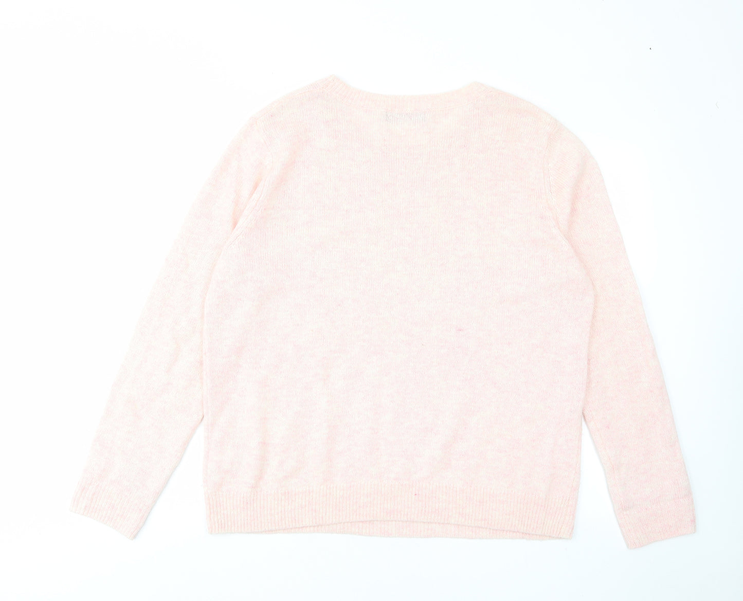 Marks and Spencer Womens Pink Crew Neck Viscose Pullover Jumper Size L - Snowflakes, Embroided, Sequins
