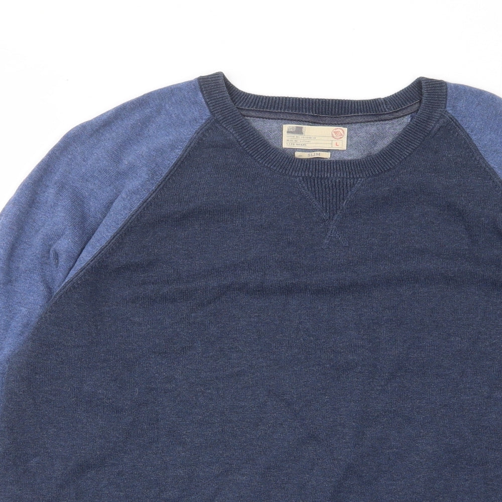 Marks and Spencer Mens Blue Crew Neck Cotton Pullover Jumper Size L Long Sleeve