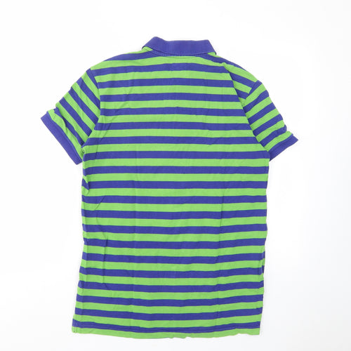 Gap Mens Green Striped Cotton Polo Size M Collared Button - Logo, Embroided