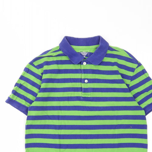 Gap Mens Green Striped Cotton Polo Size M Collared Button - Logo, Embroided