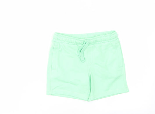 Marks and Spencer Boys Green Cotton Bermuda Shorts Size 4-5 Years Regular Drawstring - Pockets, Elastic waist